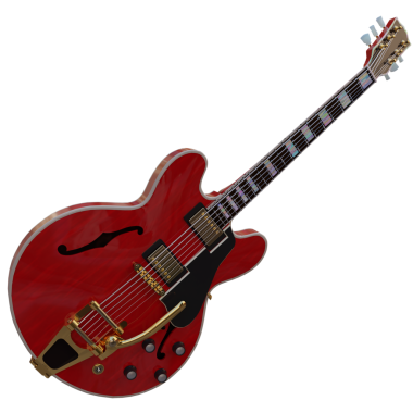 Şeffaf arkaplan ile 3d render kırmızı gitar