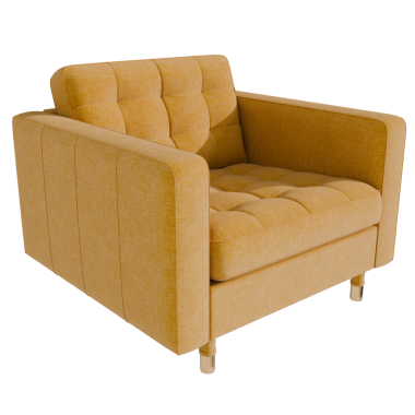 3D işlemeli sarı koltuk şeffaf arka planlı ev dekorasyonu