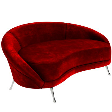 Şeffaf arkaplan ile 3d rendelenmiş kırmızı kanepe ev dekorasyonu