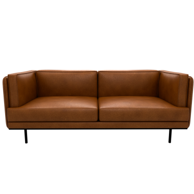 3D deri, kahverengi kanepe şeffaf arka planlı ev dekoru.