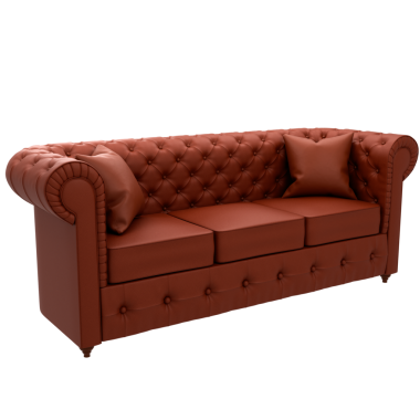 3D deri, kahverengi kanepe şeffaf arka planlı ev dekoru.