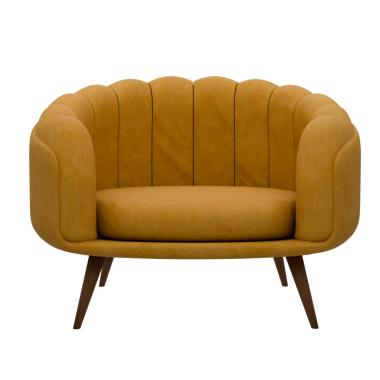 3D işlemeli sarı koltuk şeffaf arka planlı ev dekorasyonu