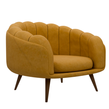 3D işlemeli sarı koltuk şeffaf arka planlı ev dekorasyonu