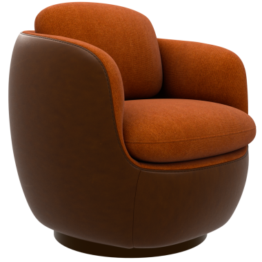 3D portakal rengi ve kahverengi koltuğu şeffaf arka planlı ev koltuğu dekorasyonu