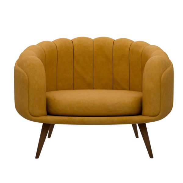 3D işlemeli sarı koltuk şeffaf arka planlı ev dekorasyonu