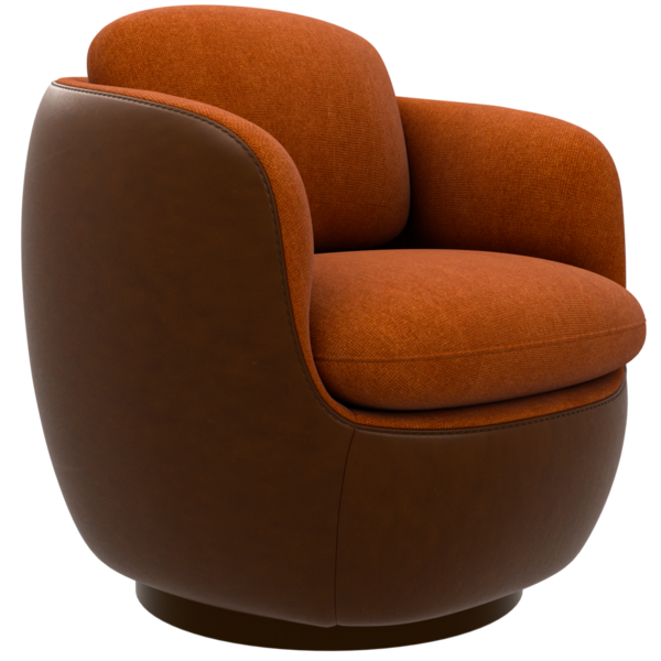 3D portakal rengi ve kahverengi koltuğu şeffaf arka planlı ev koltuğu dekorasyonu