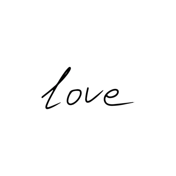 手書きのスケッチベクトル単語白の背景に隔離された黒のLove ロマンチックで恋愛 愛の概念 書道は グリーティングカード パターン フォント バレンタインデー 2月を情報 — ストックベクタ