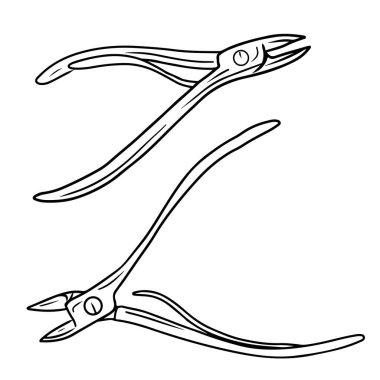 Realistic cuticle cutter in black isolated on white background. Hand drawn vector sketch illustration in doodle engraved vintage outline style. Hygiene, health care, beauty, scissors, clippers