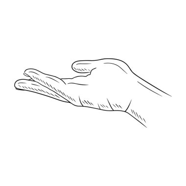Realistic holding outstretched hand in black isolated on white background. Hand drawn vector sketch illustration in doodle vintage outline line art style. Poverty, help, support, charity