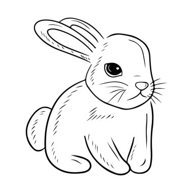 2023 yılının bir sembolü olarak sevimli, oturan güzel tavşan, beyaz arka planda mutlu paskalyalar. El çizimi vektör çizimi çizimi karalama işlemeli vintage sanat biçimi.
