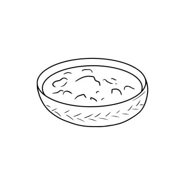 Ulusal Ukrayna yemeği beyaz arka planda izole seramik kase yaptı. El çizimi vektör çizimi çizimi, karalama klasik oyma stiliyle. Lezzetli, lezzetli yemekler, ulusal.