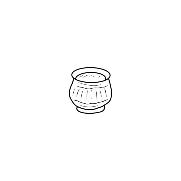 Чаша Соусом Суп Руке Глиняная Чаша Черном Изолированном Белом Фоне — стоковый вектор