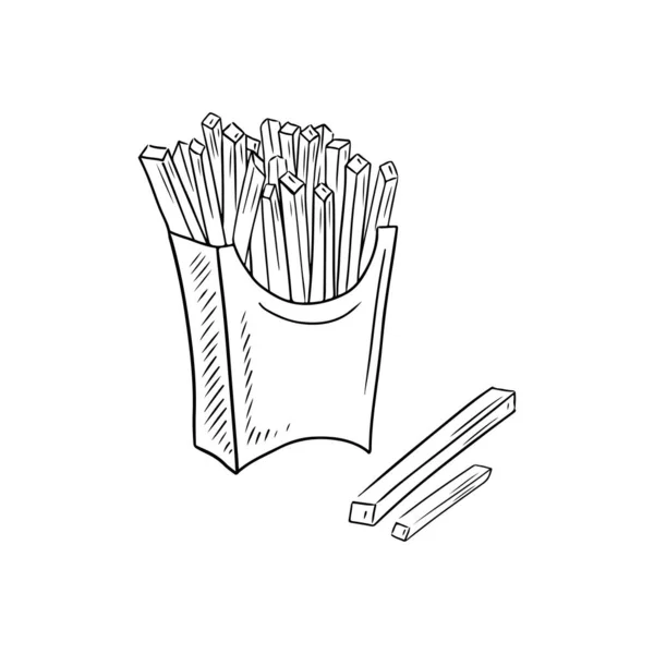 Tasty Realistic French Fries Carton Board Box Drawing Isolated White — 图库矢量图片