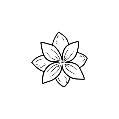 Beyaz arka planda siyah renkte güzel bir leylak çiçeği. Çiçek şeklinde lezzetli bir çörek. El çizimi vektör çizimi çizimi, karalama yapılmış vintage tarzında. Lezzetli, fırın, pasta, çiçek