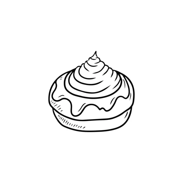 Beyaz Arka Planda Siyah Renkli Kremalı Lezzetli Çörekler Çizimi Vektör — Stok Vektör