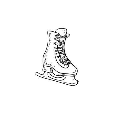 Gerçekçi buz pateni beyaz zemin üzerinde siyah izole edilmiş. El çizimi vektör çizimi çizimi, karalama klasik oymalı taslak, çizgi sanatı tarzı. Kış, çocukluk, spor, ayakkabı