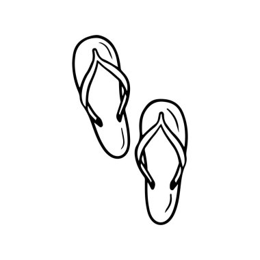 Vietnam terlikleri plaj ya da yüzme havuzu için yaz ayakkabıları. El çizimi vektör çizimi çizimi, karalama yapılmış vintage tarzında. Yaz tatili, gezi, turizm malzemesi kavramı