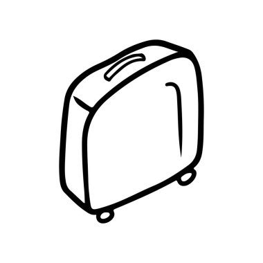 Giysiler için küçük bavul, makyaj malzemeleri seyahat çantası parası, beyaza izole edilmiş. El çizimi vektör çizimi çizimi, karalama yapılmış vintage. Turizm kavramı, iş tatili