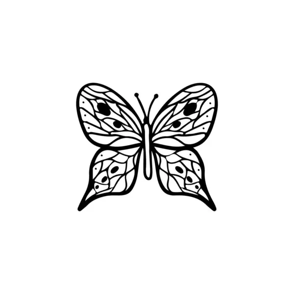 stock vector Beautiful realistic butterfly with dots in black isolated on white background. Hand drawn vector sketch illustration in doodle engraved line art vintage style. Tattoo design, lightness, flying insect