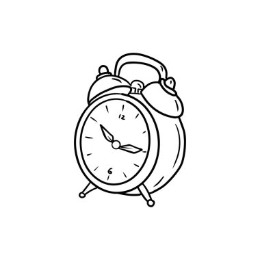 Çalar saat 22: 15 'te okul tatili konsepti olarak, siyah arka planda izole bir şekilde uyanır. El çizimi vektör çizimi çizimi karalama işlemeli vintage sanat biçimi