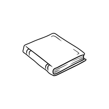 Kapalı gerçekçi kitap, defter, siyah günlük beyaz arka planda izole edilmiş. El çizimi vektör çizimi çizimi, karalama, klasik çizim tarzı. Kütüphane, eğitim, okul kavramı