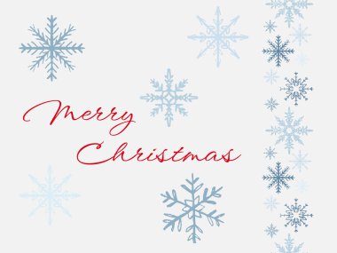 Hand drawn merry Christmas greeting card with blue snowflakes. Vector sketch illustration in vintage crayon style. Winter web design, print, party invitation