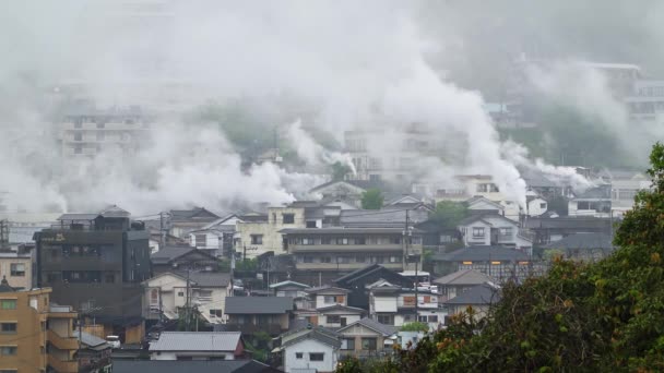 Widok Miasta Beppu Onsen Punktu Widzenia Obserwatorium Yukemuri Oita Japonia — Wideo stockowe