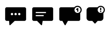 Mesaj bildirim simgesi. Glyph açılır pencere sembolü. Mesaj geldi. İşaret bildirim sembolü. Somut sohbet işareti. Konuşma sembolü. Stok vektör illüstrasyonu.