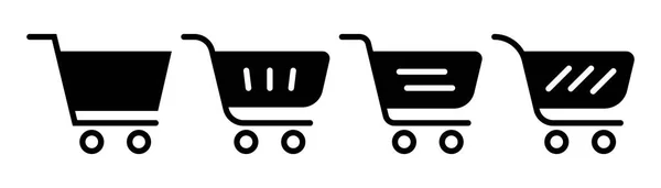 Alışveriş Arabası Ikonu Trolley Sembolü Araba Simgesi Seti Glyph Alışveriş — Stok Vektör