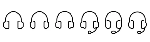 Набір Піктограм Лінійних Навушників Значок Гарнітури Рядку Символ Навушників Рядку — стоковий вектор