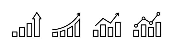 成長する矢印チャートアイコン 矢で成長するバー チャートアイコンをラインで増やします 矢印で進行するグラフィック ストックベクトルイラスト — ストックベクタ