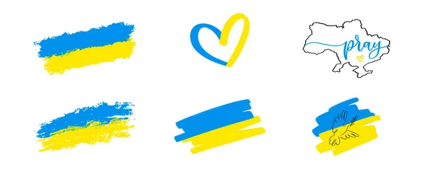 Guerra Ucrania Rezad Por Ucrania Bandera Ucraniana Cepillo Bandera Dibujada Gráficos vectoriales