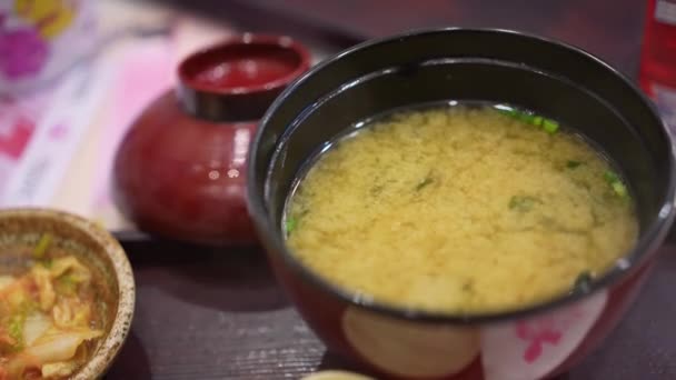 Традиционный Японский Мисо Суп Ресторане — стоковое видео