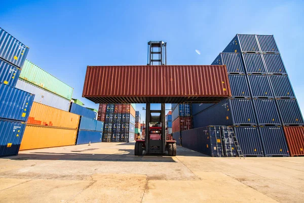 Lastcontainrar Lastfartyg Med Industrikran Containerfartyg Import Och Exportverksamhet Logistikföretag Industri Stockfoto