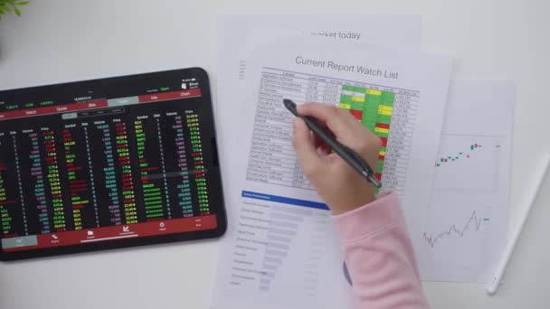 Ruce Tablety Ženy Přehledem Akciového Trhu Analýza Dat Pro Investice — Stock video