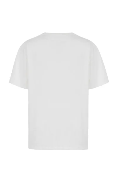 Gerçekçi hayalet manken mankeni unisex tişört önü ve arkası beyaz arka planda izole edilmiş.