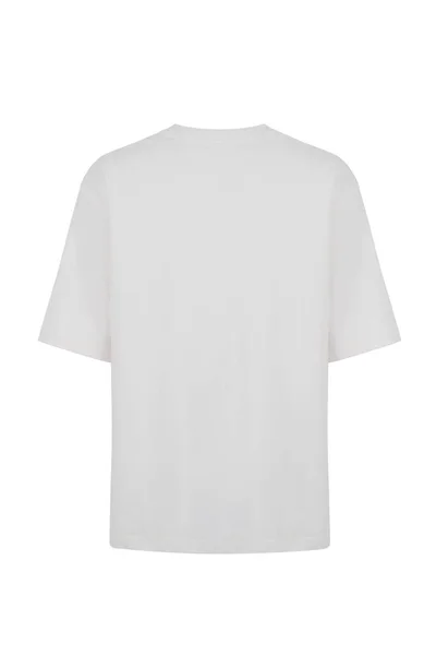 Gerçekçi hayalet manken mankeni unisex tişört önü ve arkası beyaz arka planda izole edilmiş.