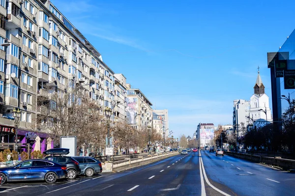 Bucharest Romania January 2022 Iconic Buildings Clear Blue Sky Bulevardul — Stock Photo, Image