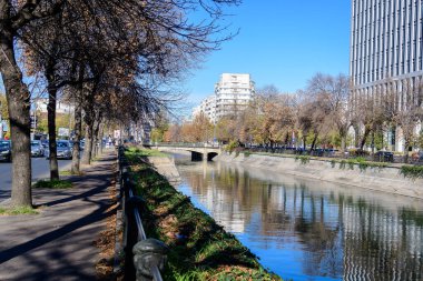 Bucharest, Romania, 20 Nov 2021: Modern glass business buildings at Timpuri Noi area with headquarters of Platika, Tremend, Zitec in a sunny autumn day
