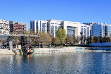 Bucharest, Romania, 20 November 2021: Main building of Bucharest Court (Tribunal) in a sunny autumn day