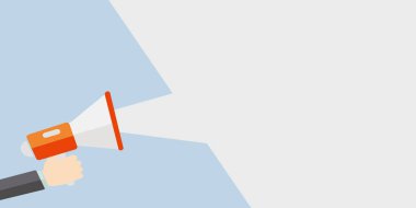 Hoparlör ve mesajla megafonla el ele tutuşmak. vektör illüstrasyonu