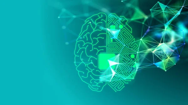 Yapay zeka konsepti. İnsan beyni ve dişlilerle soyut bir arka plan. 3d oluşturma