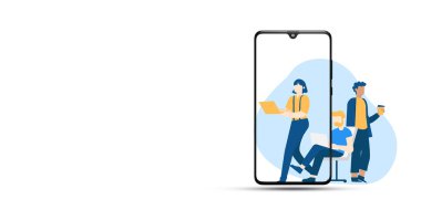 Akıllı telefonu ve cep telefonu olan bir adam. vektör illüstrasyonu