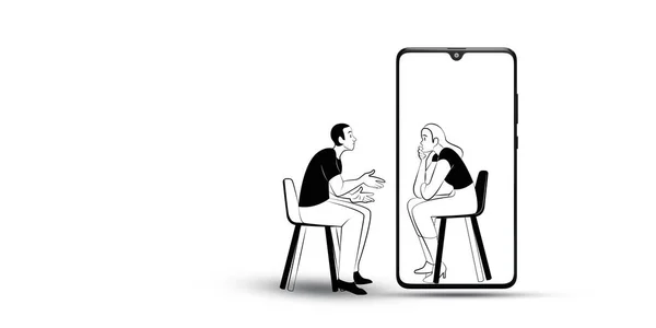 Schwarz Weiß Illustration Eines Paares Mit Einem Telefon — Stockfoto