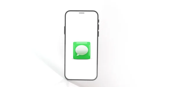 Смартфон Мобільним Телефоном Зеленим Екраном Ізольовано Білому Тлі Візуалізація — стокове фото