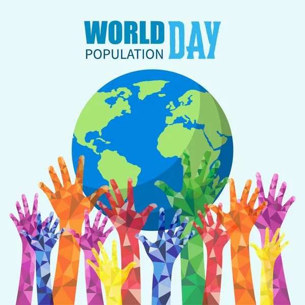 Всесвітній День Населення Плоска Векторна Ілюстрація Барвистим Низьким Поліром Текстом — стоковий вектор
