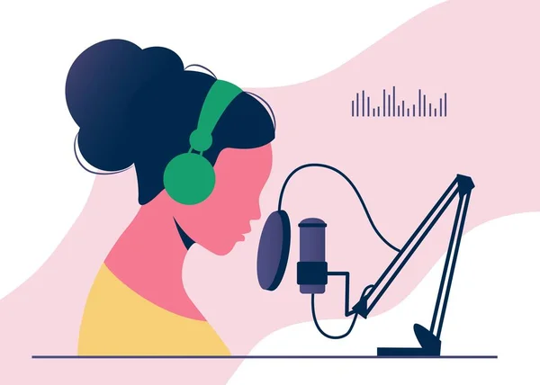 Diseño Cubierta Podcast Vector Plano Podcast Cocept Chica Está Hablando — Archivo Imágenes Vectoriales