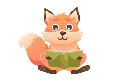 Vector rabbit Illustration okuma kitabı. Şirin tilki öğrenci karakter çizimi. İzole edilmiş beyaz arkaplanda vektör illüstrasyonu