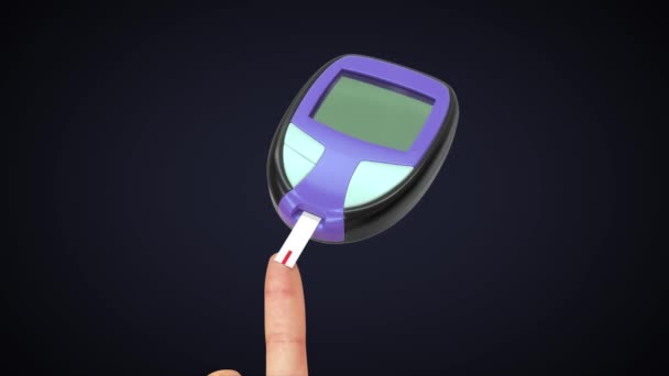 Animated Footage Glucometer Finger Isolated Black — Stock Video