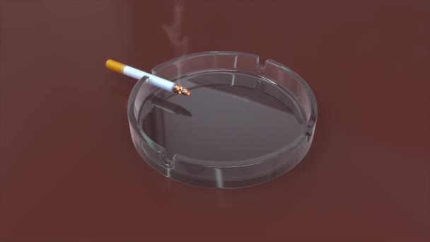Masanın Üstündeki Kül Tablasında Sigara Izmaritinin Boyutlu Animasyon Görüntüleri — Stok video